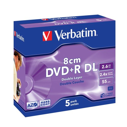Verst&auml;rker und Receiver: Verbatim DVD+R 8cm Double Layer 2,4x Speed 2,6 GB 5er Pack Jewel Case DVD-Rohlinge