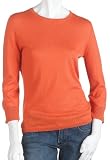 Red Moon Womens 3/4 Sleeve Featherweight Cotton/Cashmere Crew Neck Sweater With Detail Trim