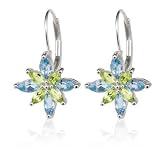 14k White Gold Peridot & Blue Topaz Flower Earrings