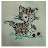 30"X40" Soft Yellow Fleece Kid'S Blanket With Kitten & Ladybug Embroidery