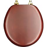 Mayfair Natural Reflections Round Toilet Seat, Cherry with Brass Hinges #9602BR178