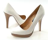 DELICIOUS ForMe White Stacked Heel Pumps