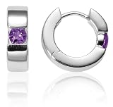Sterling Silver Hoop Earrings w/ Amethyst