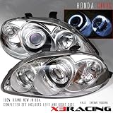 X3racing Sonar 1996-1998 Honda Civic Halo Projector Headlights (Amber) - Chrome One Set (Left & Right)