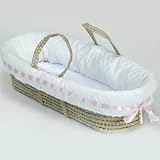 Eyelet Ribbon Moses Basket - Color Pink Ribbon