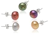 5 Pair Set Dyed Multicolor 8-8.5mm Freshwater Cultured Pearl Earrings