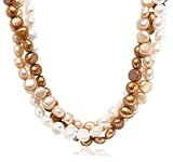 3 Row White, Bronze & Champagne Dyed Freshwater Cultured Pearl Necklace, 19"