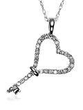 14k White Gold "Key-to-My-Heart" Diamond Pendant (.12 cttw, G-H Color, I1 Clarity)