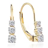 14k Yellow Gold, Round, 3-Stone Lever Back Drop Earrings (1/3 cttw, H-I Color, I1-I2 Clarity)