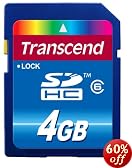 Transcend 4 GB Class 6 SDHC Flash Memory Card TS4GSDHC6