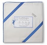 SwaddleDesigns Organic Ultimate Receiving Blanket&iquest;  - Natural with Skipper Blue Trim