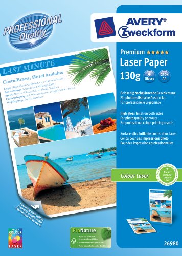 Elektronik und Foto: Avery Dennison Premium Color Laser Foto-Papier, hochgl�nzend Papier A4 250 Blatt 130 g/m� Farblaserdrucker