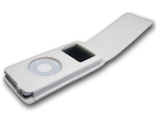 TFT Monitore: Wei�e Klapp - Ledertasche f�r den iPod Nano 1. und 2. Generation inkl. Jogging-Armband