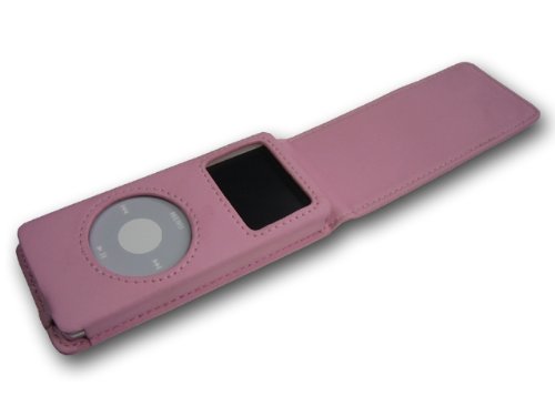 Speicherkarten: Rosa Klapp - Ledertasche f�r den iPod Nano 1. und 2. Generation inkl. Jogging-Armband