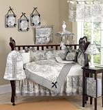 Vintage French Black Toile Baby Crib Infant Nursery 9 piece Bedding Set