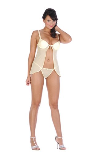 Sexy Underwired babydoll with silver chain detail, satin trim, and matching G-string