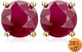 18k Yellow Gold Overlay Sterling Silver 5mm Ruby Stud Earrings