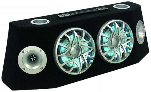 MP3 Player: Megakick SilverSonic 265 - 2x165mm Bass - 2-Wege Boombox mit blauer LED Beleuchtung - 300 Watt