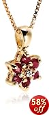 18k Gold Overlay Ruby Flower Pendant and 3mm Stud Earring Set