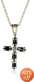 18k Gold Overlay Sterling Silver Sapphire and Diamond-Accent Cross Pendant, 18