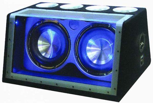 MP3 Player: Megakick Subwoofer Meteorid 2x10" / 250mm Woofer Bassbox mit blauer LED Beleuchtung