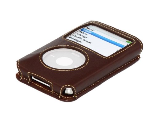 Kamerazubeh&ouml;r: Braune Steck - Ledertasche f�r den iPod Video 60/80 GB inkl. Joggingarmband & Displayschutzfolie
