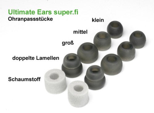 Kompaktanlagen: Kompletter Satz Ohranpassst�cke f�r Ultimate Ears Super.fi H�rersysteme und Sennheiser IE 4, dunkelgrau, (je ein Paar Silikontips, klein, mittel, gro�, doppellamellig und ein Paar Schaumstoffpads)