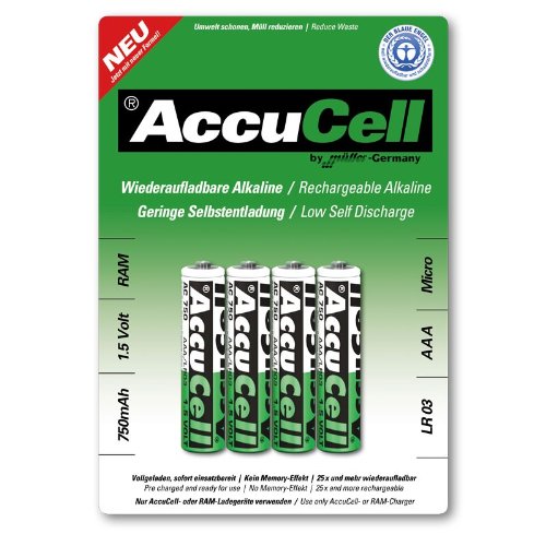 Elektronik Und Foto: AccuCell AC 750 Micro/AAA aufladbare Alkaline Batterie 4er Pack