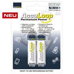 Elektronik Und Foto: AccuPower AccuLoop AA 2100mAh Akku Mignon AA NiMH+ 2er Pack
