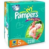 Pampers Baby Dry Diapers Sesame Street, Size 5 - 27+ lb(12+ kg) , 45219 - 22 diapers / pack, 4packs