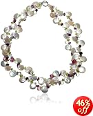 Freshwater Coin Pearl, Peridot, and Amethyst Double-Strand Necklace