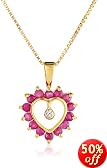 18k Yellow Gold Overlay Sterling Silver Ruby & Diamond Heart Pendant