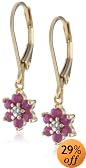 18k Yellow Gold Overlay Sterling Silver Ruby Flower Dangle Earrings