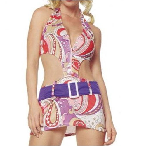 Vintage Paisley Print Halter Cut Out Dress with Belt and Headband
