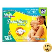 Pampers Swaddlers, Size 2-3 (14-22 Lbs), Economy Plus Pack, 152 Swaddlers