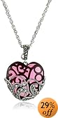 Sterling Silver Marcasite & Garnet Glass Heart Pendant, 18
