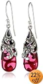 Sterling Silver Marcasite & Garnet Colored Glass Tear Drop Earrings