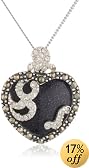 Sterling Silver Marcasite & Blue Gold Stone Heart Pendant, 18