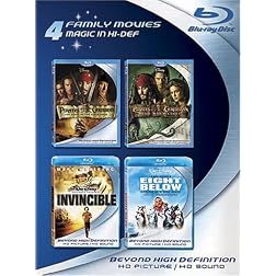 Blu-ray 4-Pack: Family Movies (Pirates of the Caribbean: Curse of the Black Pearl / Pirates of the Caribbean: Dead Man's Chest / Invincible / Eight Below) [Blu-ray]