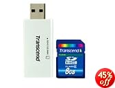 Transcend 8 GB SDHC Class 6 Flash Memory Card with Card Reader TS8GSDHC6-S5W