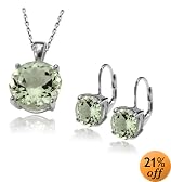 Sterling Silver Green Amethyst Pendant and Earring Set, 18