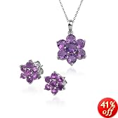 Sterling Silver Amethyst Flower Stud Earring and Pendant Set