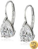 Platinum Overlay Sterling Silver 9x6 mm Pear-Shaped Cubic Zirconia Leverback Earrings