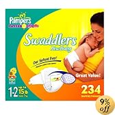 Pampers Swaddlers Diapers, Size 1-2 (up to 15 Lbs), Economy Plus Pack, 234 Swaddlers