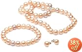 Sterling Silver Multi-Color 9.5-10mm Freshwater Cultured Pearl Necklace, Bracelet and Earring Set