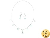 14k White Gold Blue Topaz Station Necklace and Dangle Earrings Set