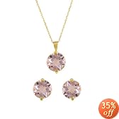 10k Yellow Gold Pink Quartz Earrings and Pendant Set