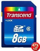 Transcend 8 GB SDHC SD Class 6 Flash Memory Card TS8GSDHC6E [Amazon Frustration-Free Packaging]