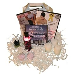 The For Him Massage Gift Basket: Sensual Man's Massage DVD / Sports Massage for Men , Oil, Relaxation Music, Candles, Incense (2 DVD/1 Oil/1 CD)