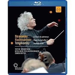 Nutcracker; Le Sacre du Printemps; Piano Concerto No. 3: Rattle conducts Tchaikovsky, Stravinsky & Rachmaninov [Blu-ray]